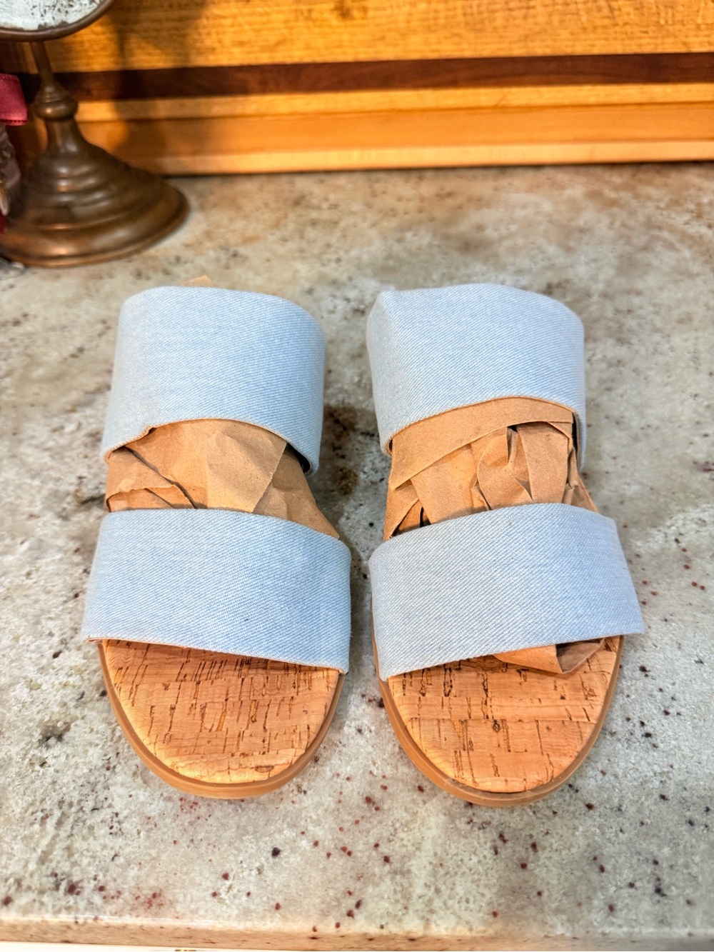 Crown & Ivy| Light Blue Double Strap Cork Heel Slide Sandals| Women’s 9.5M